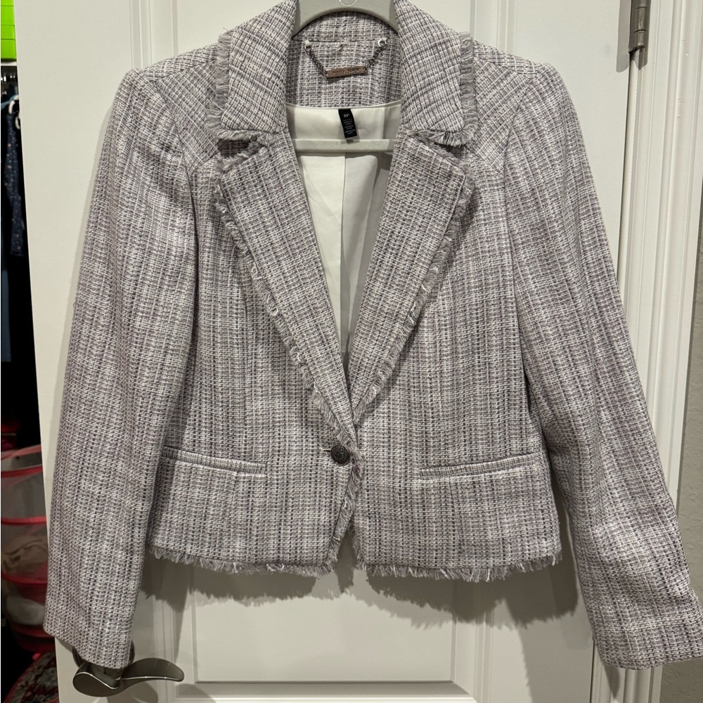 Women's Tweed Blazer Jacket - Light Gray/Pale Lilac